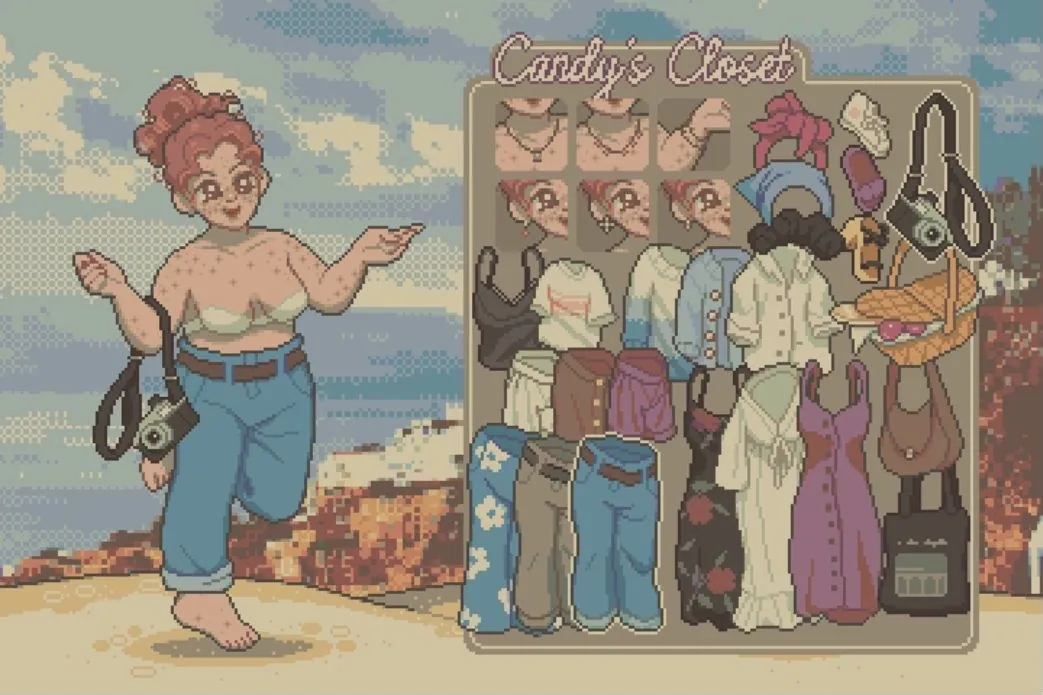 Dress Designer Online gameplay: outfit with jeans and a camera strap